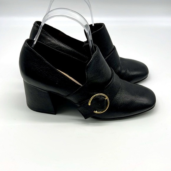 Nine West - Baroque Square Toe Leather Buckle Chunky Block Heels Size 7.5 - Picture 2 of 15